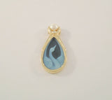 Detailed Signed Vintage Solid 14K Yellow Gold Blue Jasperware Swan 6.25mm Natural White Pearl & Diamond Pendant