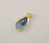 Detailed Signed Vintage Solid 14K Yellow Gold Blue Jasperware Swan 6.25mm Natural White Pearl & Diamond Pendant