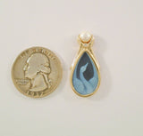 Detailed Signed Vintage Solid 14K Yellow Gold Blue Jasperware Swan 6.25mm Natural White Pearl & Diamond Pendant