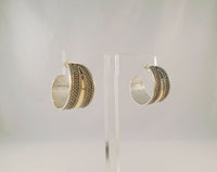 Large Vintage Artisan Sterling Silver & Gold Rope w/ Wirework Half Hoop Pierced Earrings