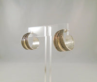 Large Vintage Artisan Sterling Silver & Gold Rope w/ Wirework Half Hoop Pierced Earrings