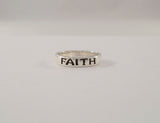 Signed Vintage Premier Designs Sterling Silver Polished 4.5mm Band Ring w/ Carved & Oxidized "Faith"  Size 6