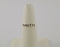 Signed Vintage Premier Designs Sterling Silver Polished 4.5mm Band Ring w/ Carved & Oxidized "Faith"  Size 6