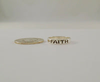 Signed Vintage Premier Designs Sterling Silver Polished 4.5mm Band Ring w/ Carved & Oxidized "Faith"  Size 6