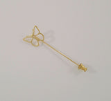 Vintage Solid 14K Yellow Gold 1980's Retro Modern Openwork Detailed Butterfly Stick Pin