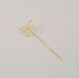 Vintage Solid 14K Yellow Gold 1980's Retro Modern Openwork Detailed Butterfly Stick Pin