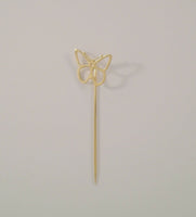 Vintage Solid 14K Yellow Gold 1980's Retro Modern Openwork Detailed Butterfly Stick Pin