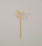 Vintage Solid 14K Yellow Gold 1980's Retro Modern Openwork Detailed Butterfly Stick Pin