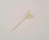 Vintage Solid 14K Yellow Gold 1980's Retro Modern Openwork Detailed Butterfly Stick Pin