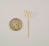 Vintage Solid 14K Yellow Gold 1980's Retro Modern Openwork Detailed Butterfly Stick Pin