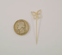 Vintage Solid 14K Yellow Gold 1980's Retro Modern Openwork Detailed Butterfly Stick Pin