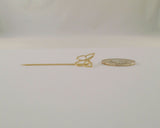 Vintage Solid 14K Yellow Gold 1980's Retro Modern Openwork Detailed Butterfly Stick Pin