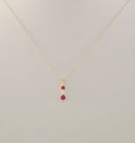 Sparkly Signed Vintage Solid 10K Yellow Gold Red Lab Created Rubies & Clear Cubic Zirconia Graduated Three Stone Pendant Necklace19.5"