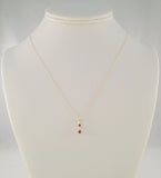 Sparkly Signed Vintage Solid 10K Yellow Gold Red Lab Created Rubies & Clear Cubic Zirconia Graduated Three Stone Pendant Necklace19.5"