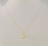 Detailed Vintage Solid 14K Yellow Gold w/ 5mm Natural Creamy White Pearl Filigree Rosette Pendant Necklace 18"