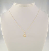 Detailed Vintage Solid 14K Yellow Gold w/ 5mm Natural Creamy White Pearl Filigree Rosette Pendant Necklace 18"