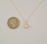 Detailed Vintage Solid 14K Yellow Gold w/ 5mm Natural Creamy White Pearl Filigree Rosette Pendant Necklace 18"