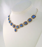 Handcrafted Vintage Sterling Silver & Vivid Blue Lapis Lazuli Cabochon Drop Necklace w/ a Fancy Chain & Southwest Rope Details 15"