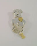 Large Vintage Mexican Sterling Silver Puppy Dog Pin or Brooch w/ Applied Golden Brass Heart & Dangling Bone Charm