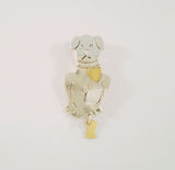 Large Vintage Mexican Sterling Silver Puppy Dog Pin or Brooch w/ Applied Golden Brass Heart & Dangling Bone Charm