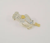 Large Vintage Mexican Sterling Silver Puppy Dog Pin or Brooch w/ Applied Golden Brass Heart & Dangling Bone Charm
