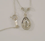 Sparkly Signed Vintage Arezzo Solid 14K White Gold & Round Brilliant Diamond Drop Pendant Necklace 15.75"