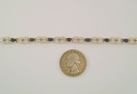 Chic Vintage 6.35mm Wide Rose Gold Vermeil Over Sterling Silver Blue Sapphire Bracelet w/ Diamond Accents 7.5"