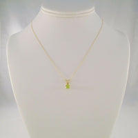 Signed Vintage Solid 14K Yellow Gold & Sparkly Natural Round  .45 CT Peridot Solitaire Pendant Necklace 16.5"