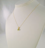 Signed Vintage Solid 14K Yellow Gold & Sparkly Natural Round  .45 CT Peridot Solitaire Pendant Necklace 16.5"