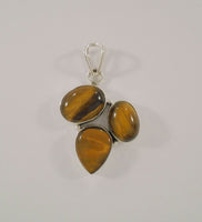 Boldly Sized Handcrafted Vintage Sterling Silver w/ Cabochon Oval & Pear Shaped Tiger's Eye Dimensional Modernist Pendant