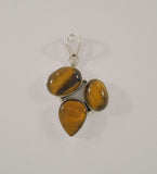 Boldly Sized Handcrafted Vintage Sterling Silver w/ Cabochon Oval & Pear Shaped Tiger's Eye Dimensional Modernist Pendant