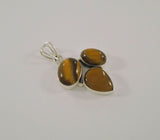 Boldly Sized Handcrafted Vintage Sterling Silver w/ Cabochon Oval & Pear Shaped Tiger's Eye Dimensional Modernist Pendant