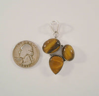 Boldly Sized Handcrafted Vintage Sterling Silver w/ Cabochon Oval & Pear Shaped Tiger's Eye Dimensional Modernist Pendant