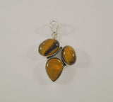 Boldly Sized Handcrafted Vintage Sterling Silver w/ Cabochon Oval & Pear Shaped Tiger's Eye Dimensional Modernist Pendant