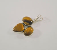 Boldly Sized Handcrafted Vintage Sterling Silver w/ Cabochon Oval & Pear Shaped Tiger's Eye Dimensional Modernist Pendant