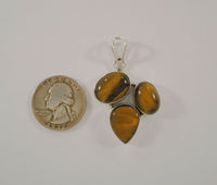 Boldly Sized Handcrafted Vintage Sterling Silver w/ Cabochon Oval & Pear Shaped Tiger's Eye Dimensional Modernist Pendant