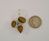Boldly Sized Handcrafted Vintage Sterling Silver w/ Cabochon Oval & Pear Shaped Tiger's Eye Dimensional Modernist Pendant