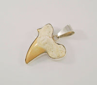 Large Impressive Handcrafted and Signed Vintage Charles Albert Sterling Silver & Fossilized Shark's Tooth Pendant