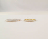 Sparkly, Vintage Sterling Silver w/ Yellow Gold Vermeil Prong-Set Clear Gems Eternity Band Stack Ring 2mm Size 6