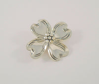 Large Signed Vintage Beau Sterling Silver Curvy Repousse Carved Detail Dogwood Tree Flower Blossom Brooch Pin