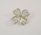 Large Signed Vintage Beau Sterling Silver Curvy Repousse Carved Detail Dogwood Tree Flower Blossom Brooch Pin