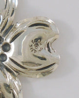 Large Signed Vintage Beau Sterling Silver Curvy Repousse Carved Detail Dogwood Tree Flower Blossom Brooch Pin