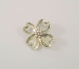 Large Signed Vintage Beau Sterling Silver Curvy Repousse Carved Detail Dogwood Tree Flower Blossom Brooch Pin