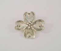 Large Signed Vintage Beau Sterling Silver Curvy Repousse Carved Detail Dogwood Tree Flower Blossom Brooch Pin