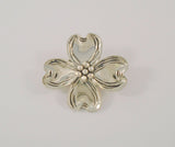 Large Signed Vintage Beau Sterling Silver Curvy Repousse Carved Detail Dogwood Tree Flower Blossom Brooch Pin