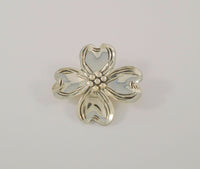 Large Signed Vintage Beau Sterling Silver Curvy Repousse Carved Detail Dogwood Tree Flower Blossom Brooch Pin