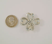 Large Signed Vintage Beau Sterling Silver Curvy Repousse Carved Detail Dogwood Tree Flower Blossom Brooch Pin