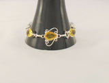 Sparkly Curvy Handcrafted Vintage Sterling Silver and Brilliant Lemon Yellow Pear Cut Faceted Citrine Toggle Bracelet 7.75"