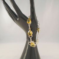 Sparkly Curvy Handcrafted Vintage Sterling Silver and Brilliant Lemon Yellow Pear Cut Faceted Citrine Toggle Bracelet 7.75"