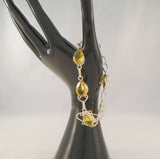 Sparkly Curvy Handcrafted Vintage Sterling Silver and Brilliant Lemon Yellow Pear Cut Faceted Citrine Toggle Bracelet 7.75"